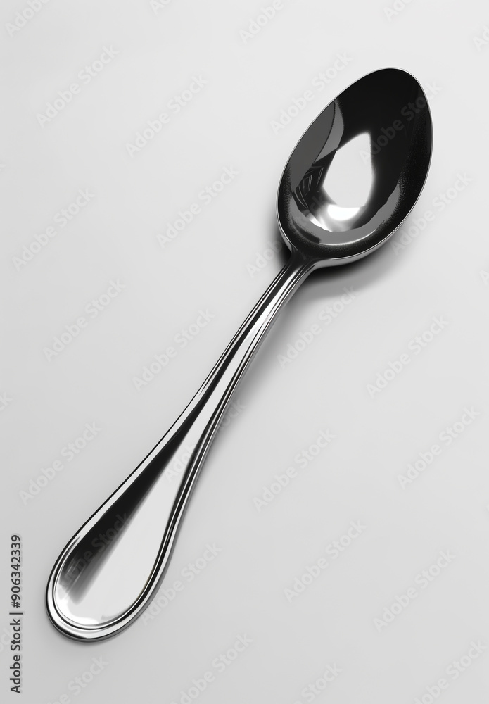 Sed pursuant to the design of modern tableware, a silver spoon with a simple white background Sed pursuant to the design of modern tableware, a silver spoon with a simple white background