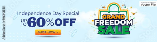 Indian Grand freedom shopping sale offer banner design. 60% off Independence day special.