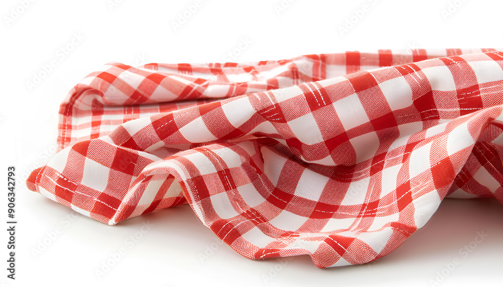 piece of gingham fabric in red and white checks, Isolated on white background piece of gingham fabric in red and white checks, Isolated on white background