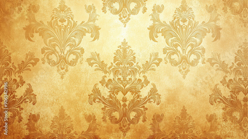A gold background with a damask pattern. The rich, intricate design in gold adds a touch of regal elegance.