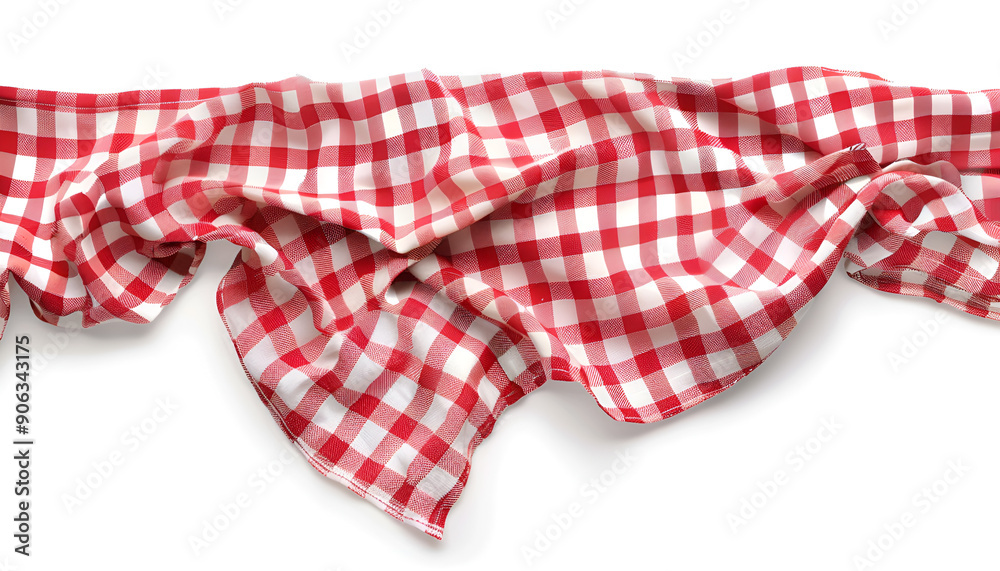 piece of gingham fabric in red and white checks, Isolated on white background piece of gingham fabric in red and white checks, Isolated on white background