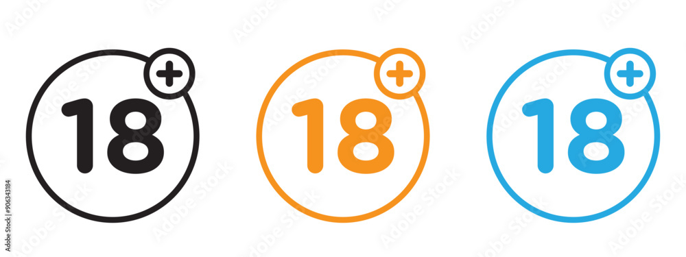 18 Plus icon Flat vector set outline