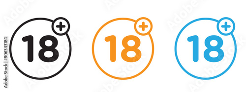 18 Plus icon Flat vector set outline