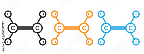 Ethylene molecule icon Flat vector set outline