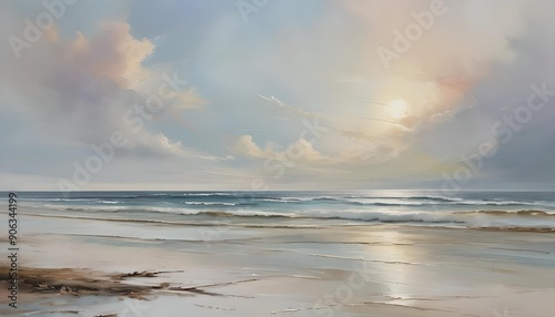 Abstract Beach In Pastel Oil Painting Illustration