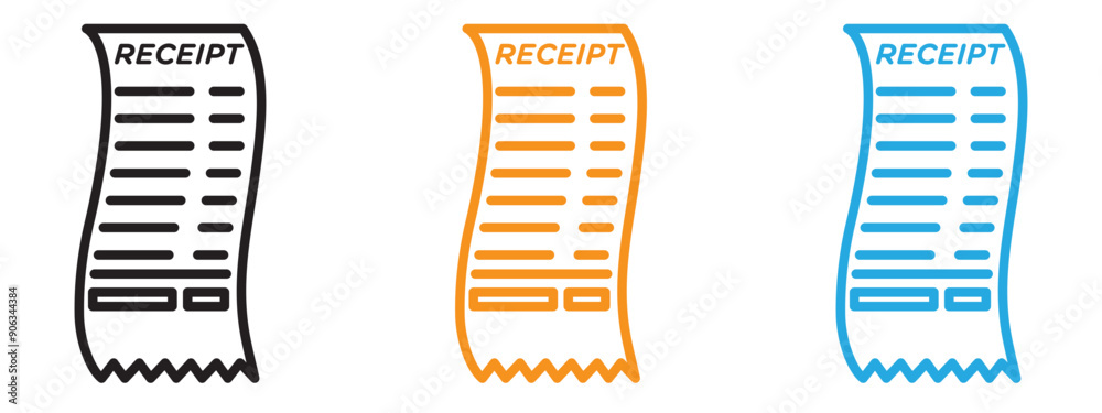 paper check receipt icon Flat vector set outline paper check receipt icon Flat vector set outline