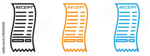 paper check receipt icon Flat vector set outline