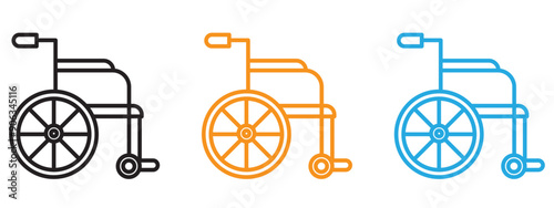 Wheelchair icon Flat vector set outline