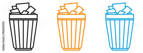 Waste Bin icon Flat vector set outline