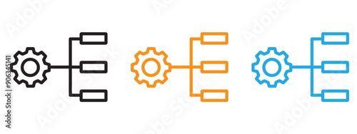 Workflow process icon Flat vector set outline