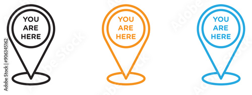 You are Here Pointer Icon Flat vector set outline
