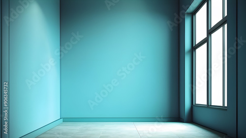 empty room in blue tones, walls, ceiling and window