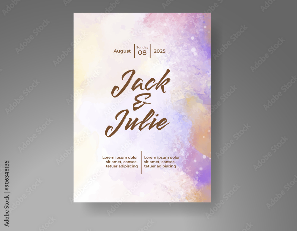 Wedding invitation with Abstract splashed watercolor background