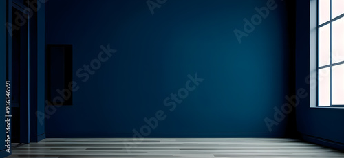 empty blue room, minimalist interior