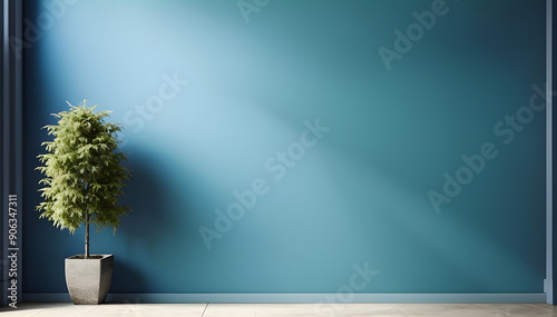 empty blue room, minimalist interior