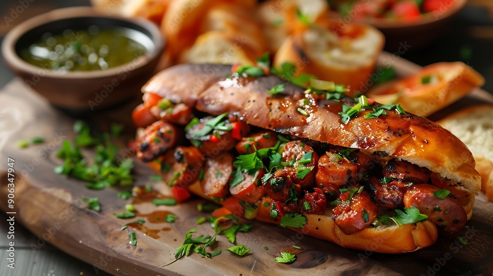 Chilean and Argentinian food Traditional choripan with spicy pebre chorizo sandwich with chorizo sausages and bread : Generative AI Chilean and Argentinian food Traditional choripan with spicy pebre chorizo sandwich with chorizo sausages and bread : Generative AI
