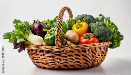 A basket filled with vegetables placed on a table.