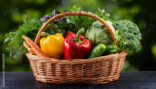 A basket filled with vegetables placed on a table.
