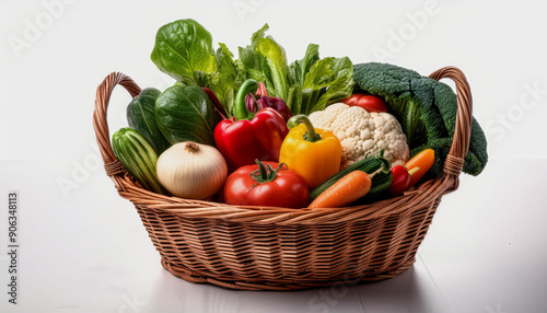 A basket filled with vegetables placed on a table.
