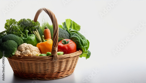 A basket filled with vegetables placed on a table.
