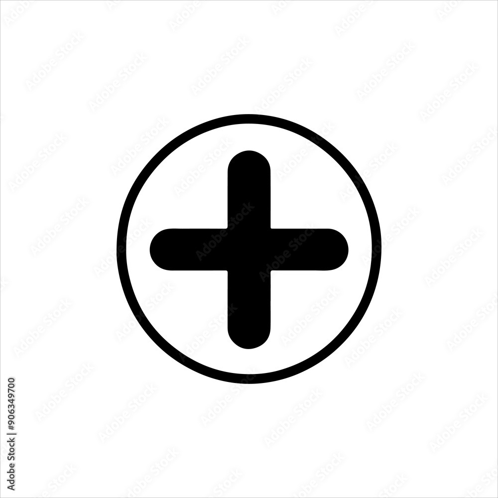 Black plus with circle silhouette vector illustration on white background Black plus with circle silhouette vector illustration on white background