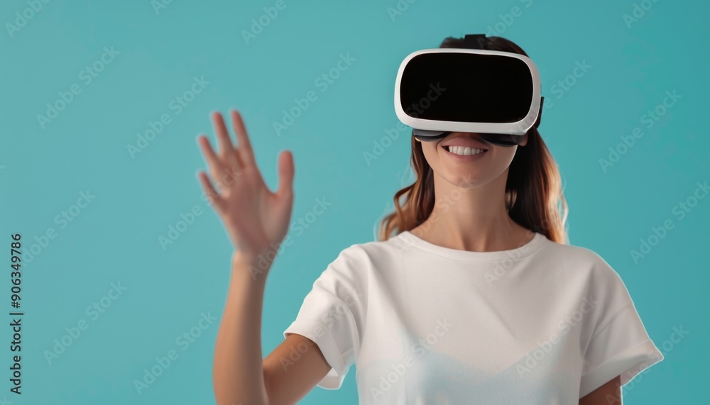 Young Woman Engaged in Virtual Reality Experience With Headset