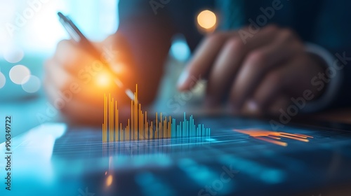 Data-Driven Decisions: Financial Analyst Presenting Stock Performance Review in Meeting with Strategic Planning Focus, Copy Space