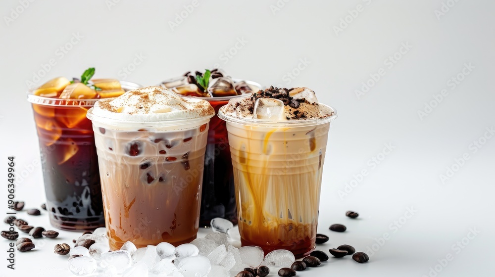 Assorted Ice Coffees on White Background Assorted Ice Coffees on White Background