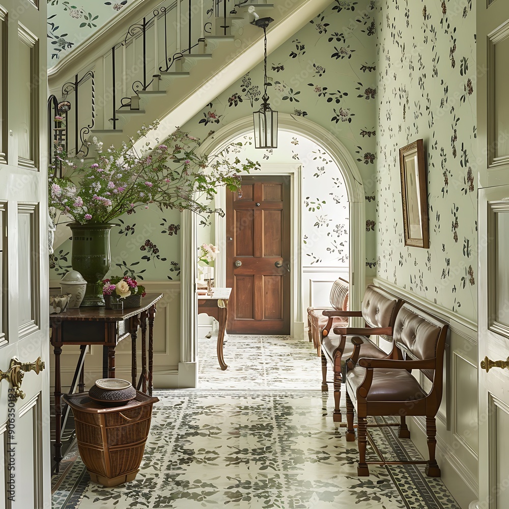 Obraz premium Elegant English Country House Entryway with Vintage Charm