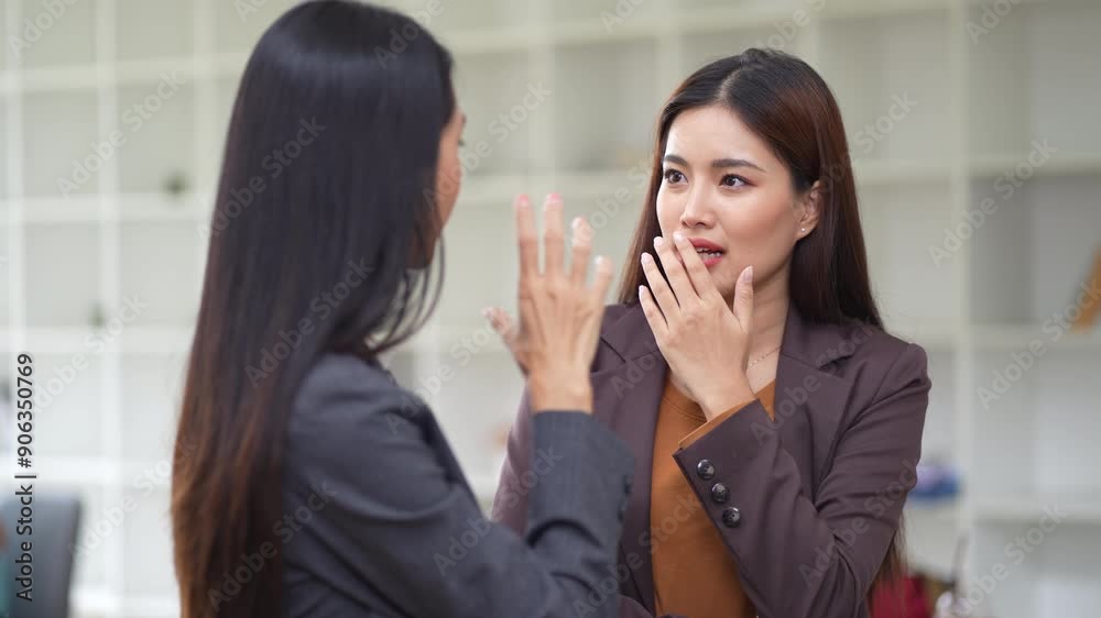 Business meeting - two asian women talking in the office. Business meeting - two asian women talking in the office.