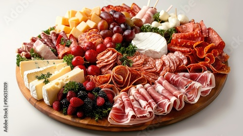 Fototapeta Naklejka Na Ścianę i Meble -  Assortment of cured meats cheese and fruits on platter