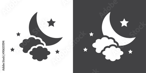 Night icon Thin line illustration set