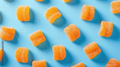 Wallpaper Mural Assortment of orange sugar candies on a blue backdrop Torontodigital.ca