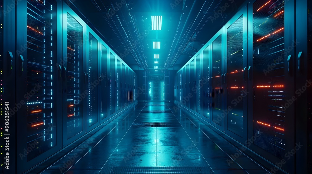 High Tech Data Center with Advanced Cooling Systems Ensuring Efficient Server High Tech Data Center with Advanced Cooling Systems Ensuring Efficient Server
