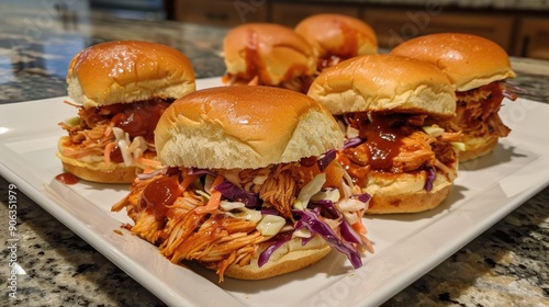 Homemade Barbecue Pulled Chicken Sliders with Coleslaw photo