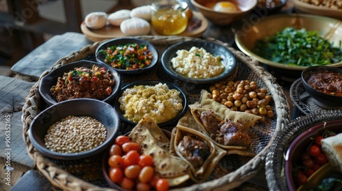 traditional saudi arabia food groats its called in arabic jareesh marquq saleeg traditional plate in central region najd photo