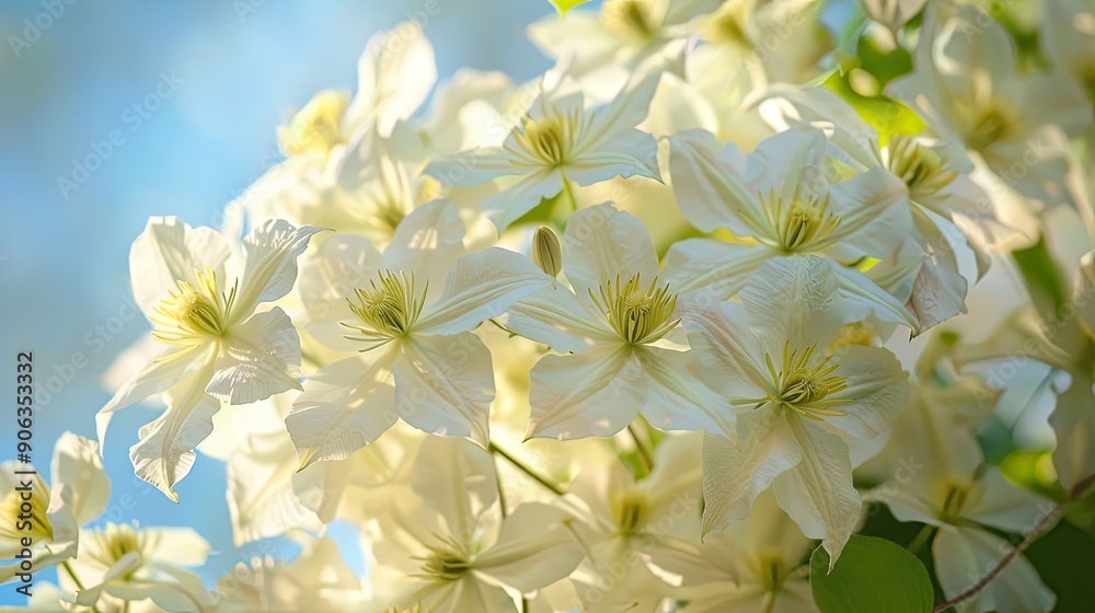 Obraz premium A macro shot of a cascade of clematis avalanche blooms