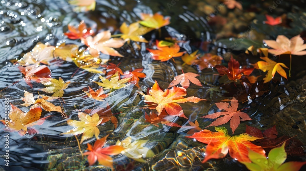 Autumn foliage floating in a fountain Autumn foliage floating in a fountain