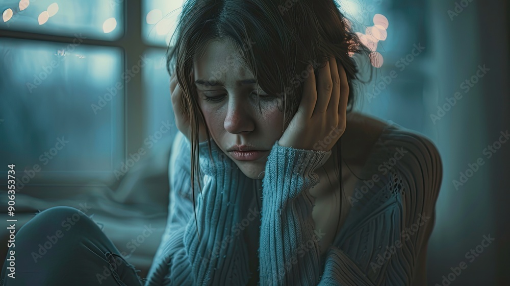 Woman sad or depression in house home or mental health asylum with bipolar disorder grief or loss Anxiety burnout or psychology stress for person in counseling wellness therapy or suicide watch Woman sad or depression in house home or mental health asylum with bipolar disorder grief or loss Anxiety burnout or psychology stress for person in counseling wellness therapy or suicide watch