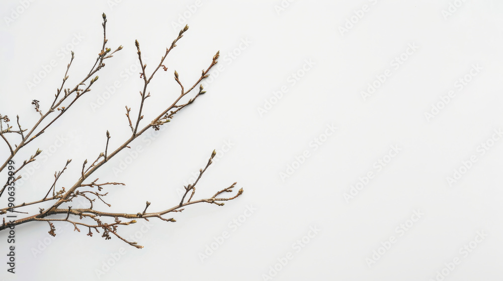 close up isolated image of a small tree twig over a white neutral background, copy space close up isolated image of a small tree twig over a white neutral background, copy space
