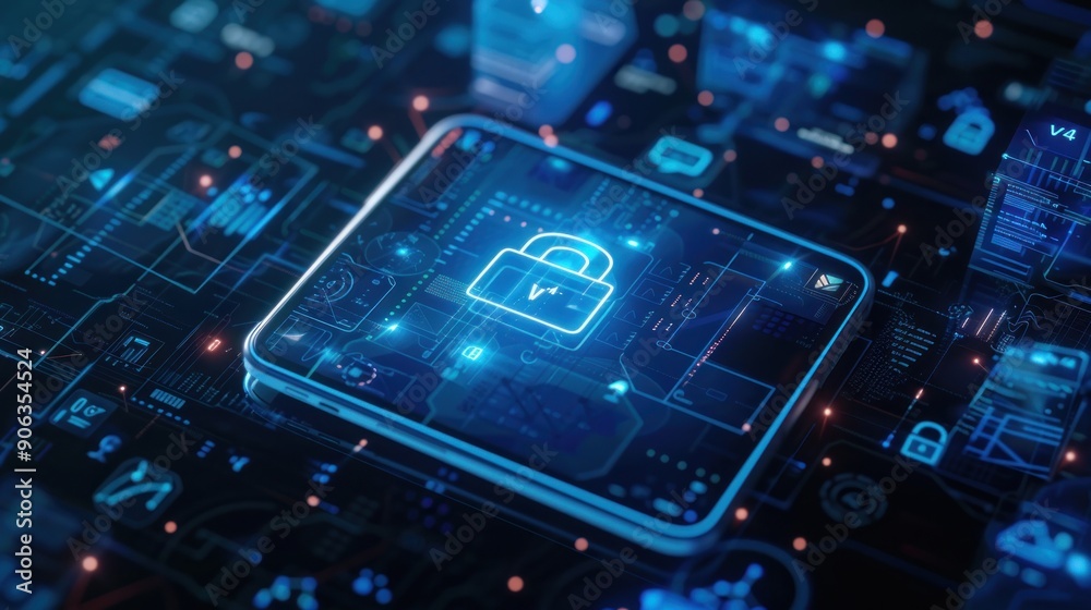 Cybersecurity and Digital Protection: A Close-Up View of a Padlock Icon on a Futuristic Digital Interface Cybersecurity and Digital Protection: A Close-Up View of a Padlock Icon on a Futuristic Digital Interface