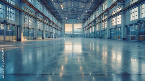 Wide shot of industrial hall empty and clean : Generative AI