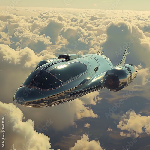 Futuristic Flying Car Soaring Above a Cityscape: A Vision of Tomorrow's Urban Transport