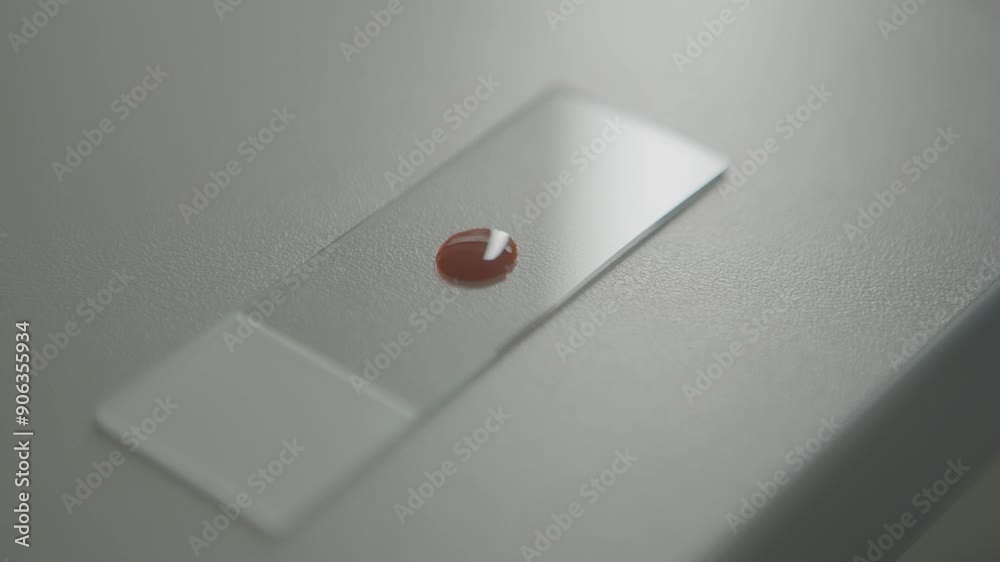 Gloved hand placing blood sample on a slide for microscopic examination