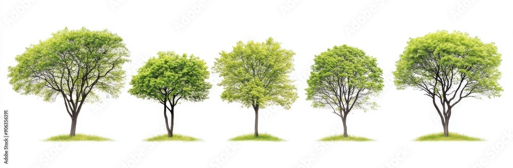 Isolated white background with 3D illustration of set Tilia europaea tree Isolated white background with 3D illustration of set Tilia europaea tree