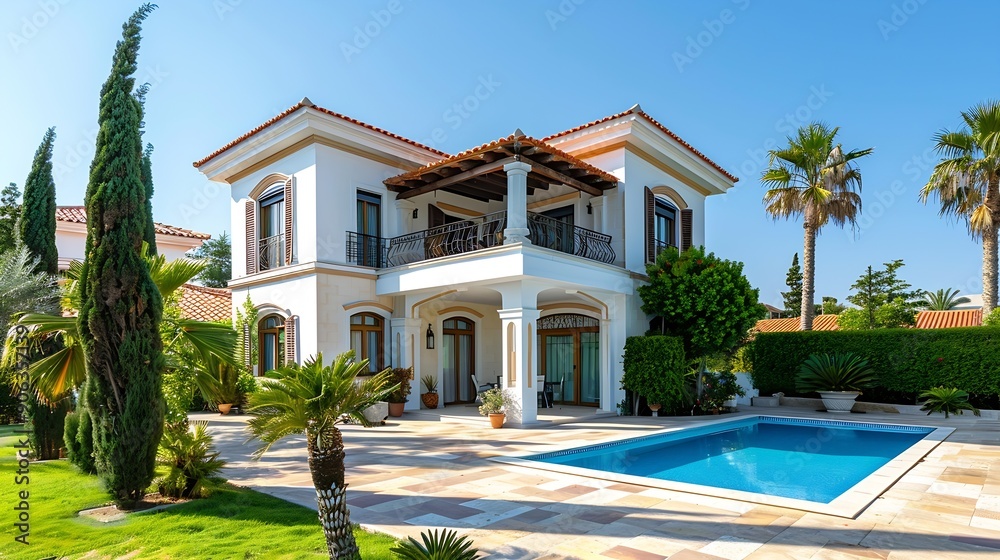 Fototapeta premium View of private villa in Protaras Cyprus : Generative AI
