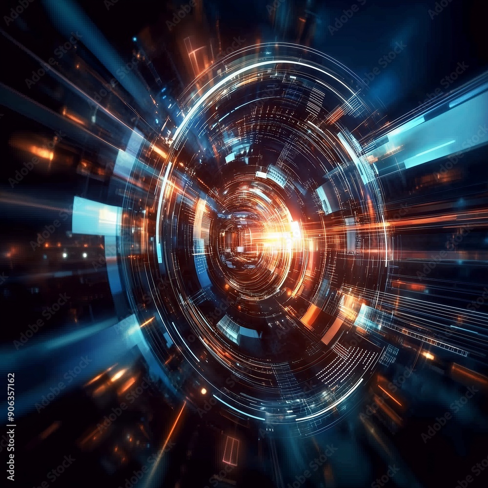 Obraz premium Futuristic digital tunnel with dynamic light patterns.