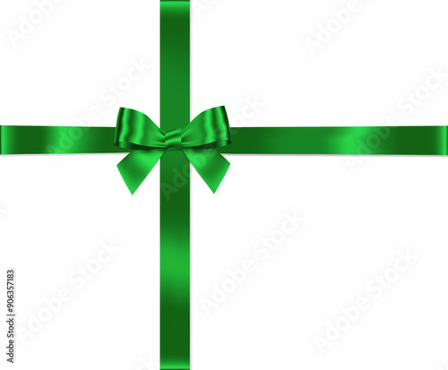 Green bow whith horizontal and Vertical cross ribbon place on white background for decorate you Christmas card, gift card or website, Vector EPS10 with copy space