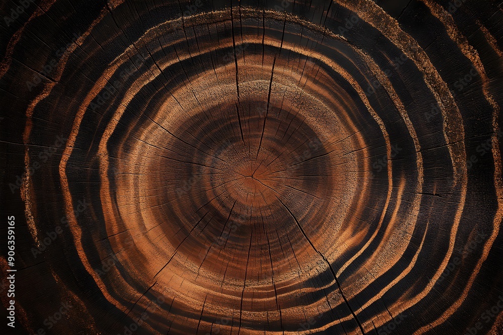 Old wooden oak tree cut surface. Detailed warm dark brown and orange tones of a felled tree trunk or stump. Rough organic texture of tree rings with close up of end grain Old wooden oak tree cut surface. Detailed warm dark brown and orange tones of a felled tree trunk or stump. Rough organic texture of tree rings with close up of end grain