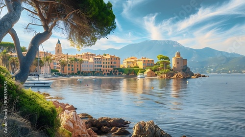 View of the city of SaintTropez Provence Cote dAzur a popular travel destination in Europe : Generative AI photo